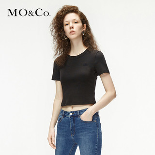 MO&Co. 摩安珂 三公里生活圈MOCO春夏新品图案章仔短款针织短袖T恤上衣女 摩安珂 MBO1TEE012 本白色2 S/160