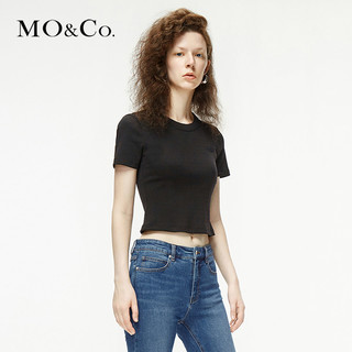 MO&Co. 摩安珂 三公里生活圈MOCO春夏新品图案章仔短款针织短袖T恤上衣女 摩安珂 MBO1TEE012 本白色2 S/160