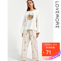 lovemore LOVEMORE睡衣女春秋长袖套头居家服两件套装可外穿休闲起居服 白色 L