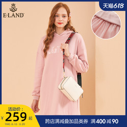 E·LAND 衣恋 ELAND新款连帽卫衣式连衣裙蕾丝裙摆字母印花EEOM98922I