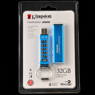 Kingston 金士顿 DataTraveler系列 DT2000 U盘 32GB USB3.1 蓝色 数字加密