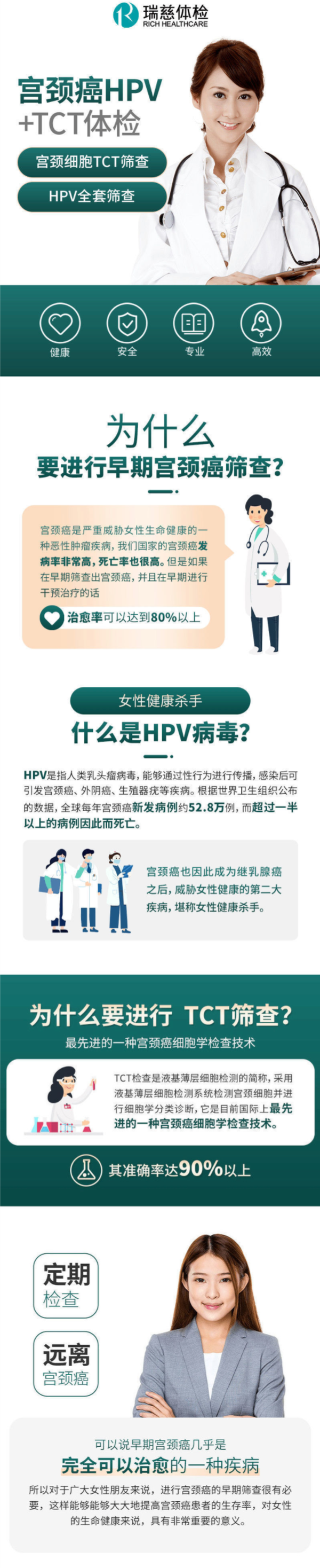 瑞慈体检 女性妇科HPV宫颈癌专项筛查套餐 全国通用