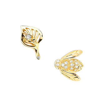 Dior 迪奥 Rose Dior Pré Catelan系列 JROC95038_0000 叶子蜜蜂18K黄金钻石耳钉 0.15克拉
