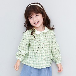 【清新雏菊】婴幼女童长袖衬衫21春儿童宝宝格子衬衣 120 绿格子