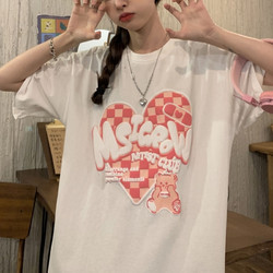 Puella 拉夏贝尔旗下2021夏季心形发泡印花短袖女式T恤韩版纯棉上衣