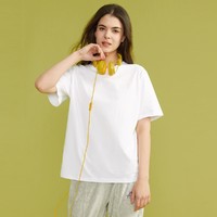 夏季款女款基本款圆领短袖T恤落肩个性设计纯棉休闲舒适女式体恤 S 白
