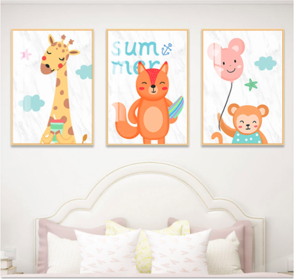 嘉恒艺儿童房装饰画现代简约晶瓷画a01款三联组合4060cm背景墙画