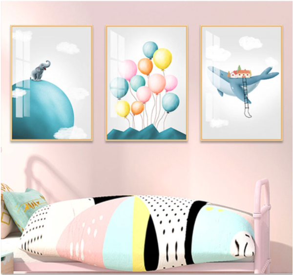 嘉恒艺儿童房装饰画现代简约晶瓷画a01款三联组合4060cm背景墙画