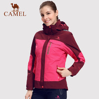 骆驼 CAMEL户外冲锋衣男 东丽面料加绒加厚防风抗撕裂登山服装 A6W117112，石榴红/酒红，女 S