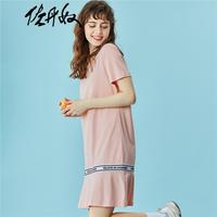 佐丹奴Giordano女装纯棉下摆织带装饰短袖连衣裙13460214 粉红色1 中码(160/64A)