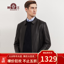 兽王 头层牛皮真皮皮衣舒适翻领拉链口袋外套中年爸爸装男士皮夹克 黑色 54/XXL