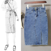 La Chapelle/拉夏贝尔 9T212S1530063  女款开叉高腰A字包臀牛仔裙