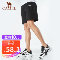 CAMEL 骆驼 运动裤男短裤休闲中裤跑步健身透气针织五分裤子 C0S24L2910 黑色 L