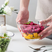 BW 博为 沙拉碗 玻璃泡面碗汤碗创意欧式简约法文可爱玻璃甜品碗 法文沙拉碗2个装