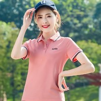 polo领女款T恤2021年夏季新款翻领运动短袖棉质女式上衣 3XL 粉橙