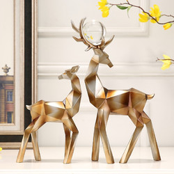 Hoatai Ceramic 华达泰陶瓷 几何鹿摆件 鎏金色 一对装