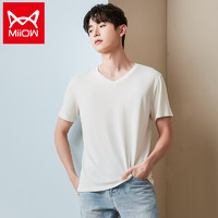Miiow 猫人 MiiOW男士冰丝短袖T恤v领潮流韩版夏季半袖男装体恤衫 白色 XL
