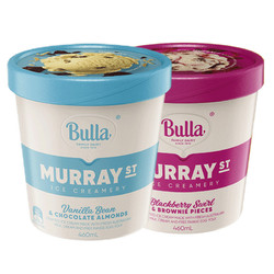 2件装|布拉(Bulla)莫里街鲜奶冰淇淋 旋纹黑莓布朗尼+香草巧克力扁桃仁口味 桶装460ML 网红冰激凌雪糕冷饮冰棒