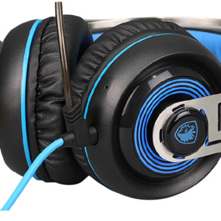 SADES 赛德斯 A7 耳罩式头戴式有线耳机 黑蓝色 USB口