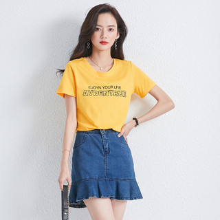 【纯棉短袖t恤】拉夏贝尔旗下7.MODIFIER夏季时尚女式T恤 XL 黄色