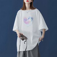【100%纯棉】拉夏贝尔21夏季设计感韩版宽松半袖t恤短袖女夏上衣 S 白色