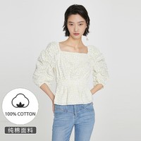 SELECTED 思莱德 女士七分袖短款方领泡泡袖上衣S|421351001