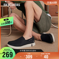 SKECHERS 斯凯奇 Skechers斯凯奇男士帆布鞋春夏季透气板鞋一脚蹬布鞋休闲鞋懒人鞋