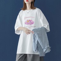 【100%纯棉】拉夏贝尔体恤女上衣2021夏季简约百搭潮女式t恤 XL 白色