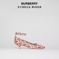 BURBERRY 博柏利 女士黄褐色专属标识印花皮革鱼口猫跟鞋 80125621 37