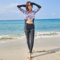 海波特SEA BBOT泳衣四件套女士分体泳衣长袖长裤运动保守显瘦遮肚小胸聚拢带胸垫无钢托沙滩健身跑步泡温泉游泳装2047