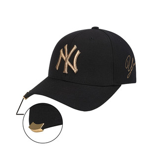 MLB 美国职棒大联盟 金属铆钉刺绣NY标志弯檐遮阳棒球帽 黑色