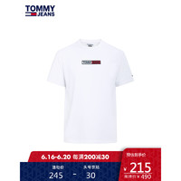 TOMMY HILFIGER 汤米·希尔费格 TOMMY JEANS男装休闲纯棉刺绣圆领短袖T恤DM0DM08212 白色YBR