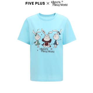 FIVE PLUS2021新款女夏装冥想兔联名设计感T恤女短袖刺绣纯棉上衣