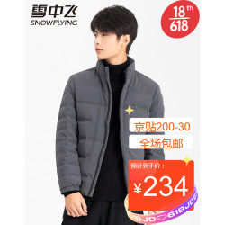 SNOWFLYING 雪中飞 2020秋冬新款男士短款立领纯色百搭基础保暖外套男 烟灰 195