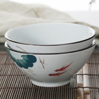 洁雅杰 陶瓷餐具 陶瓷碗套装(5.75英寸)家用面碗釉下彩餐具汤碗手绘陶瓷泡面碗(2只装) 鱼晓