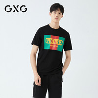 GXG 男装 2021春季潮流时尚黑色图案印花圆领T恤GY144672C