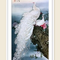 国展珍品 梅湘涵先生国画 69x140厘米 工笔画花鸟 绢本