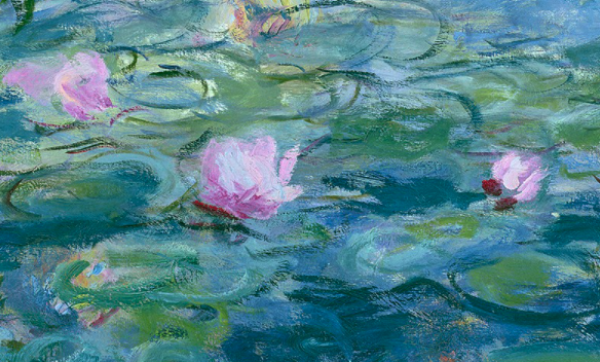 莫奈的《池塘·睡莲》是印象派的鼎盛时期的代表作品,《睡莲》色彩