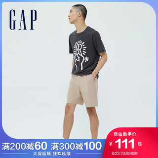 Gap男装亚麻混纺宽松直筒裤698999夏季2021新款卡其休闲运动短裤 卡其色 175/80A(S)