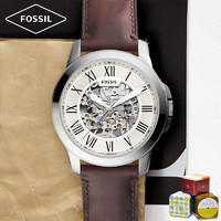 FOSSIL Fossil欧美十大品牌牛皮表带商务防水全自动镂空手表男士机械表男