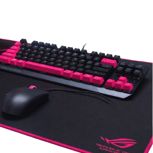 ROG 玩家国度 游侠 TKL 机械键盘 青轴+影刃2 有线鼠标+SHEATH 鼠标垫 套装 朋克粉