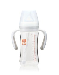 gb 好孩子 母乳实感宽口径握把吸管玻璃奶瓶260ml 耐热防胀防滑手柄