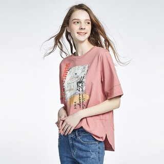 FINITY 菲妮迪 女士圆领短袖T恤 FZ1TC7432T 粉色 L
