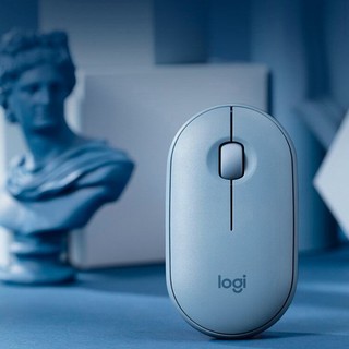 logitech 罗技 Pebble 2.4G蓝牙 双模无线鼠标 1000DPI 雾霭蓝+桌垫