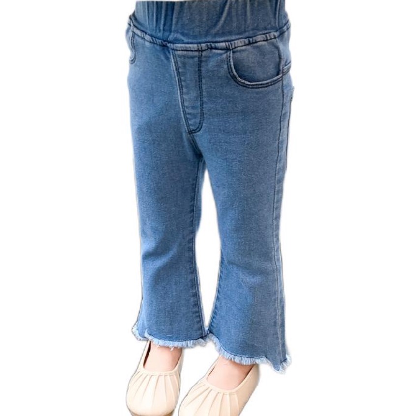 tongsentongma 童森童马 TSXP1566-1 女童牛仔裤 边毛款 蓝色  90cm