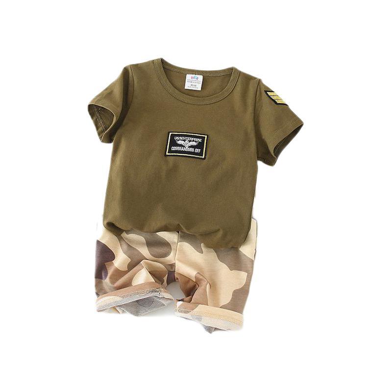 贝壳元素  tz3491 男童短裤套装 军绿色 100cm