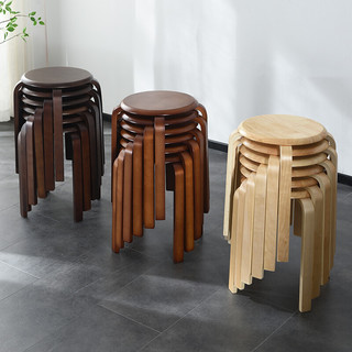 家逸实木凳子家用小板凳时尚简约圆凳可叠放餐椅 免安装加固款6把装 RF-910-S