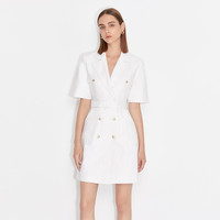 秋装西装领配腰带小香风连衣裙 M 浅杏