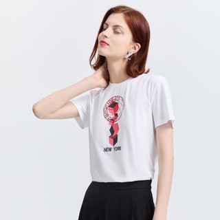2021夏季新款简约休闲圆领短袖创意印花女式T恤衫 S 白色