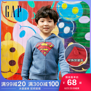 Gap男女幼童抓绒运动卫衣 春季新款童装超人披风外套 灰色 90cm(90cm(2岁)尺寸偏小 建议选大一码)